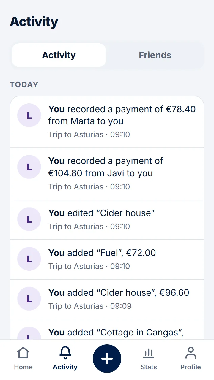 Open «Activity» and tap «Friends».