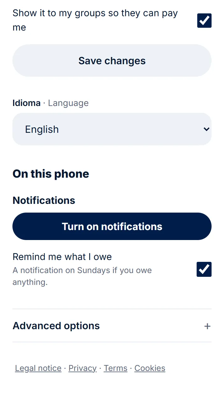 «Remind me what I owe» sends you a notification on Sundays if you owe something. You can turn it off whenever you like.