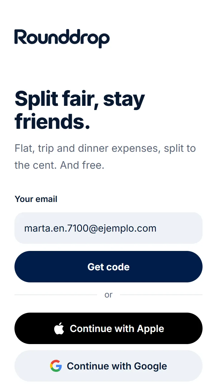 Type your email and tap «Get code». You can also sign in with Google or Apple.