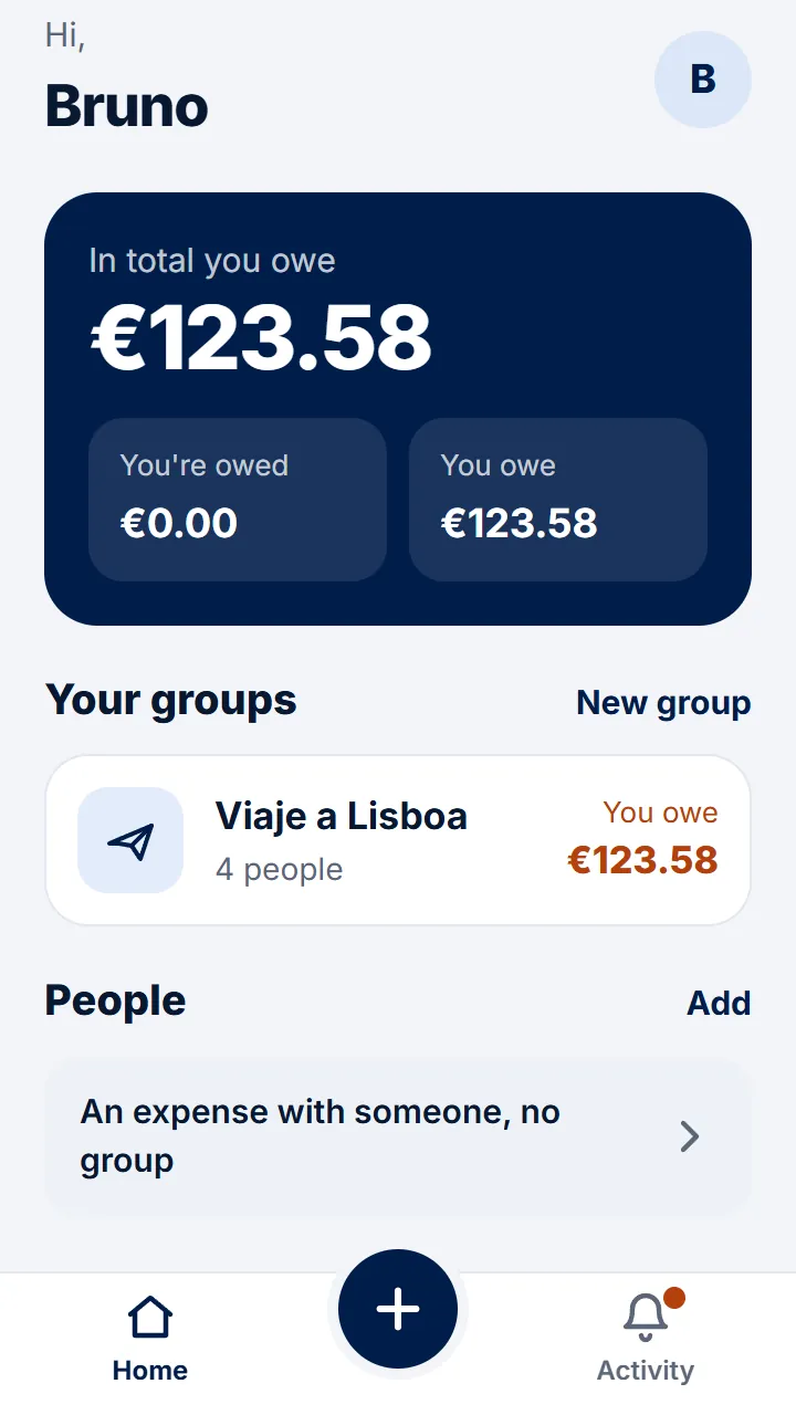 On Home, tap «An expense with someone, no group».