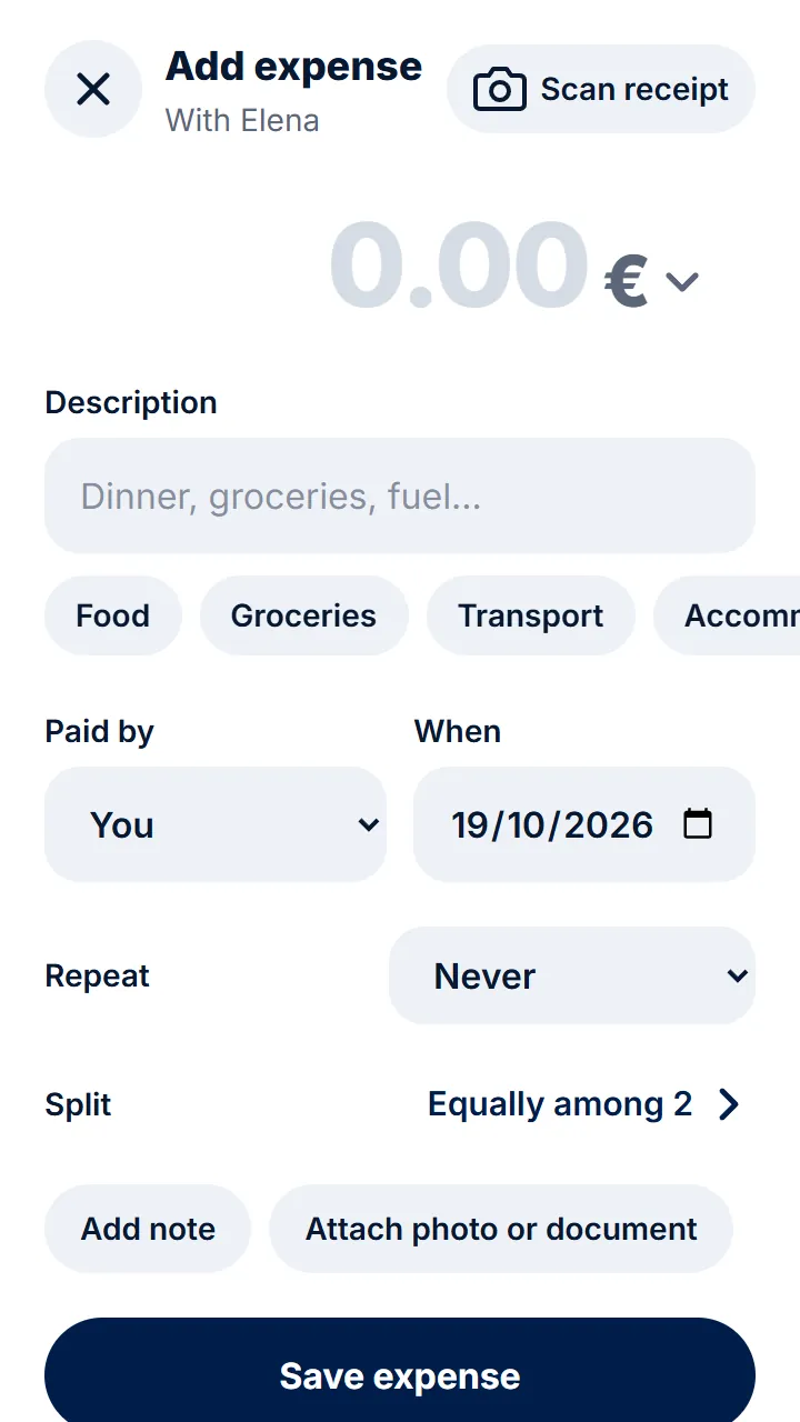 Add expenses as in any group. Whenever you like, send them the link so they can see them.