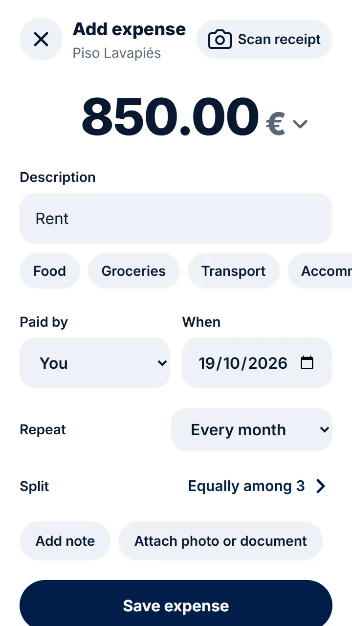 When adding the expense, in «Repeat», choose how often: every week, every month…