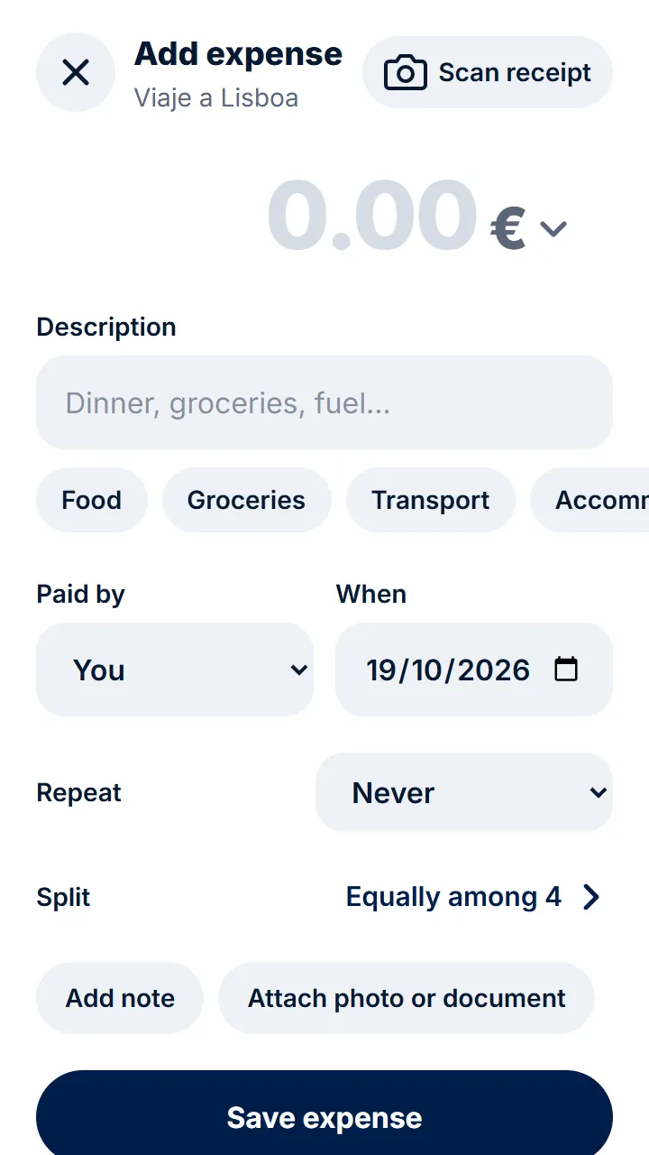 When adding the expense, tap «Scan receipt».