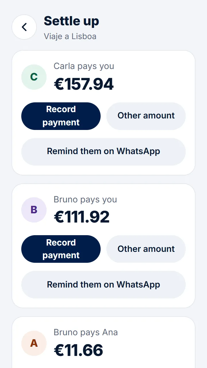 When they pay you, tap «Record payment». If they only paid part of it, tap «Other amount».