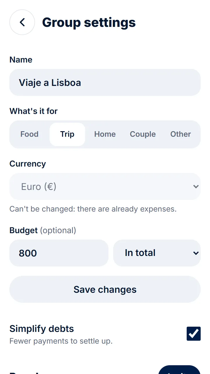 In «Budget», type the amount, choose «In total» or «Every month» and tap «Save changes».