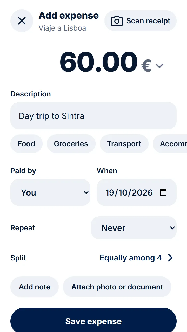 When adding the expense, tap «Split».