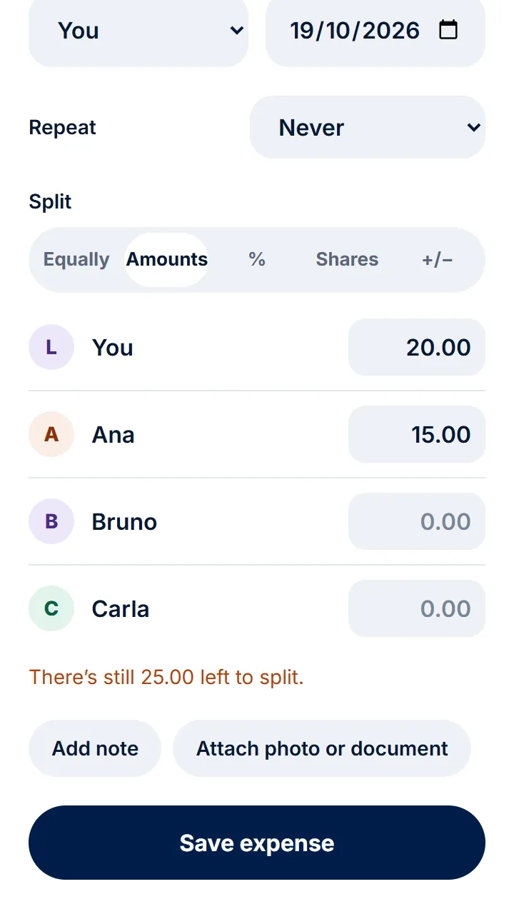 If money is missing or left over, we tell you before saving.