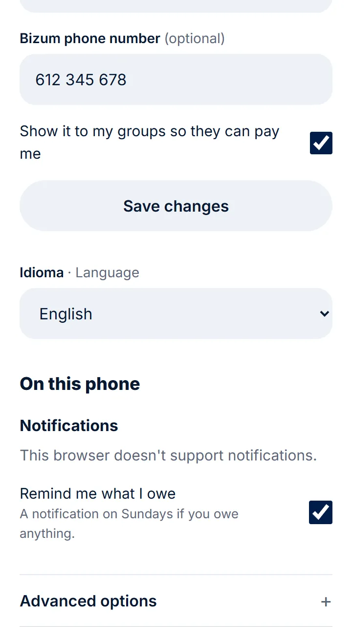Change your name or the language and tap «Save changes».