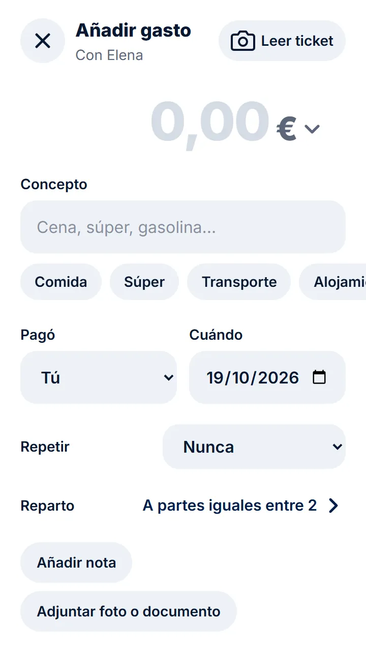 Apunta los gastos como en cualquier grupo. Cuando quieras, pásale el enlace para que los vea.