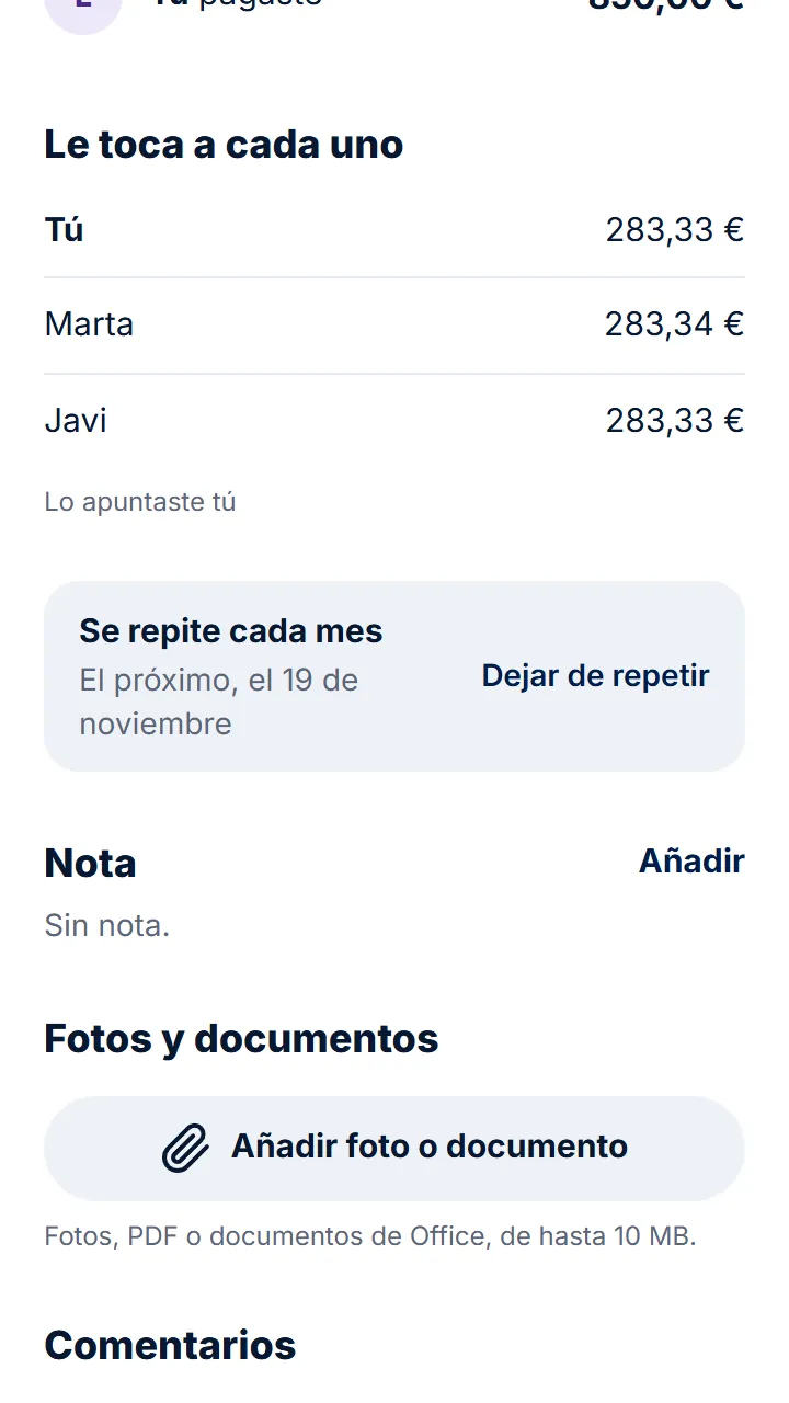 Para pararlo, abre el gasto y toca «Dejar de repetir».