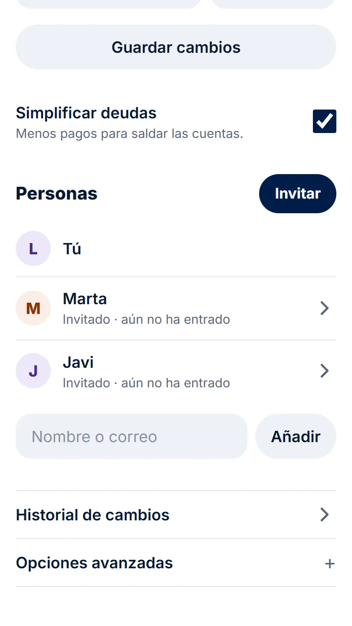 Toca «Historial de cambios».