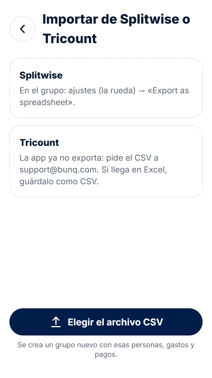 Toca «Elegir el archivo CSV», di quién eres tú en el archivo y toca «Importar».