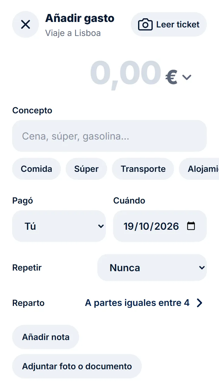Al apuntar el gasto, toca «Leer ticket».